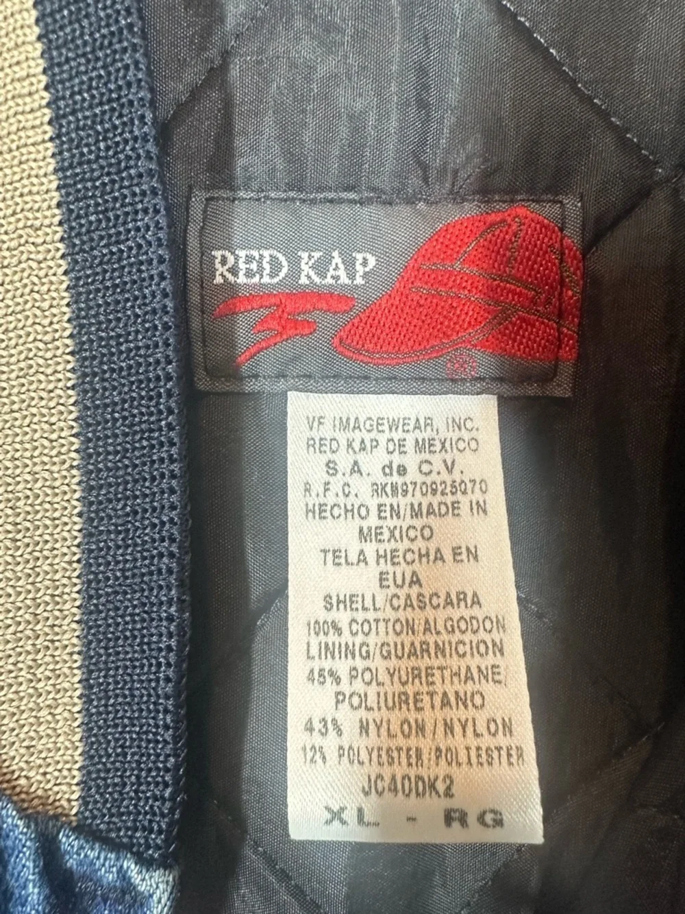 Vintage RED KAP Men's XL Denim Varsity Jacket with Quilted Lining